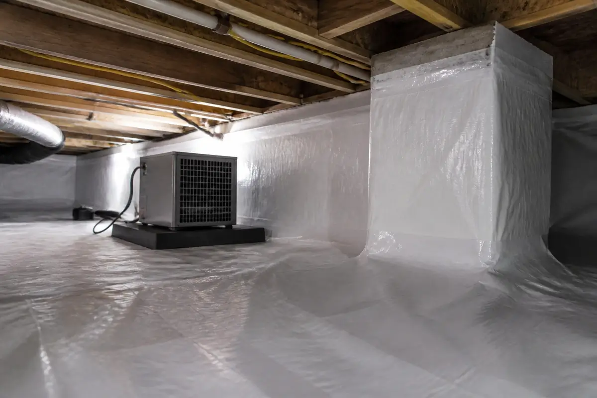 Encapsulated crawl space with sealed vapor-barrier liner and dehumidifier in a North Canton Ohio home